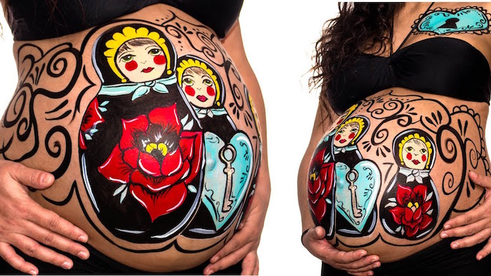 idée body painting sur femme enceinte ventre rond