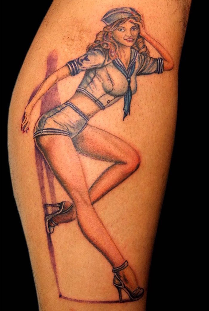 tattoo new school pin up dessin femme marine