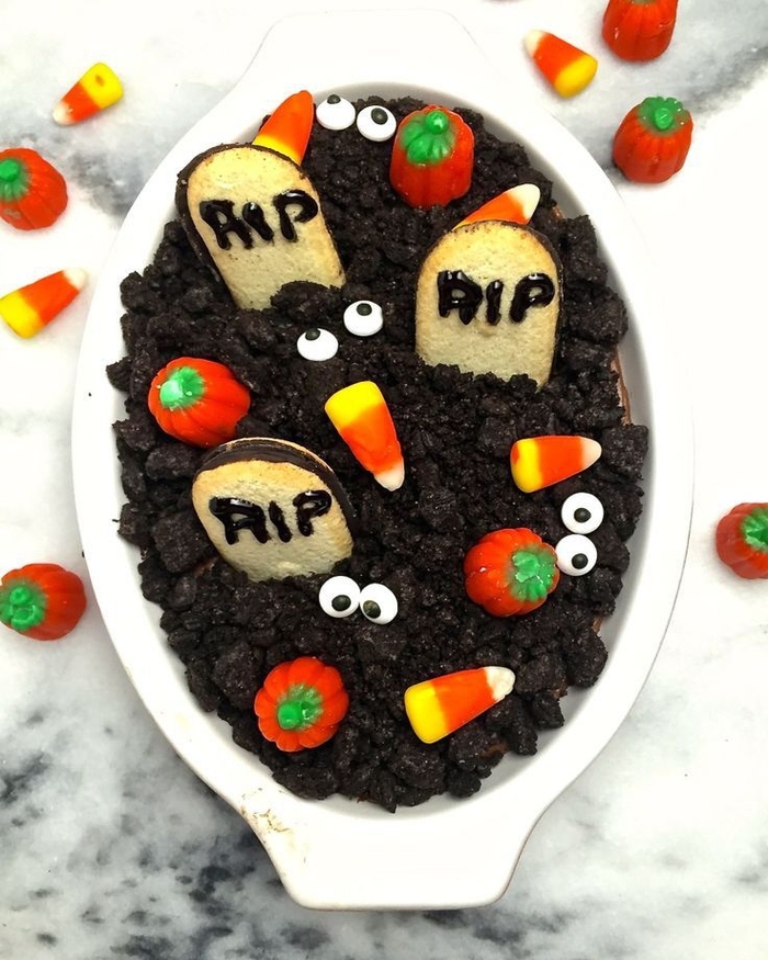 recette de cheesecake au chocolat façon cimetière halloween, recette pour halloween gourmande 