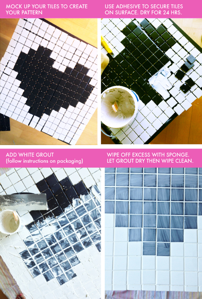 comment créer une mozaique en noir et blanc pour décorer une table basse, relooking meuble original sans peinture