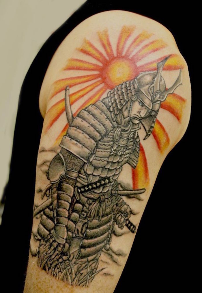 tattoo armure samourai guerrier soleil levant
