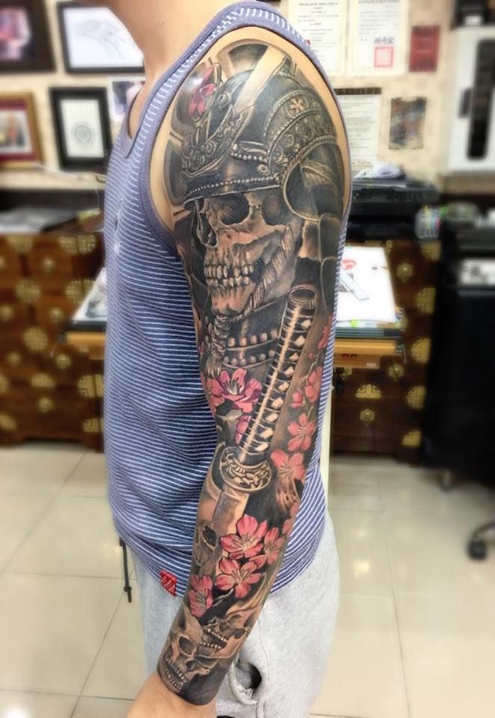 tattoo bras entier homme et tatouage armure samourai guerrier 