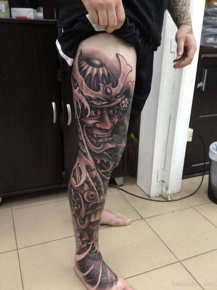 tatouage japonais irezumi jambe homme samourai demon japon