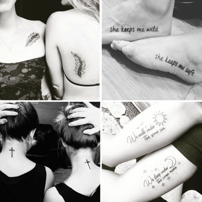 femme tatoué, photo blanc et noir amitié entre filles, idée comment choisir un tattoo symbolique