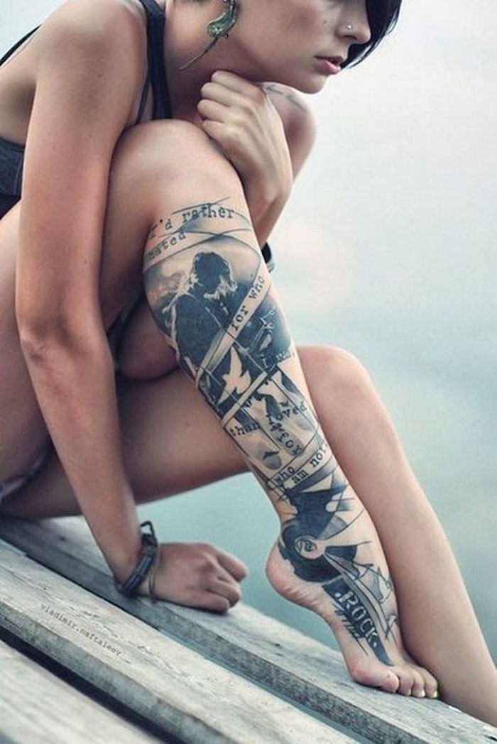 photo idée tatouage tibia pied femme tattoo jambe fille