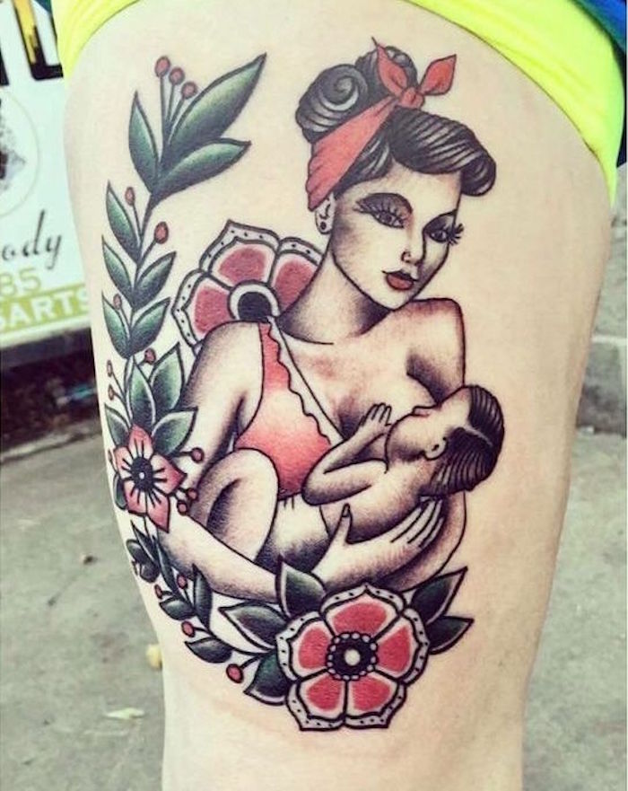 tatouage pin up et bebe tattoo maman vintage