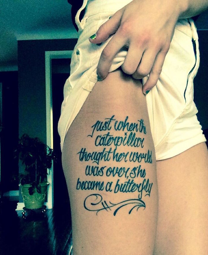 tatoo cuisse femme citation tatouages de jambe