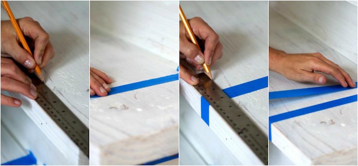 tutoriel comment repeindre un escalier avec des bandes de washi tape pour créer des motifs à rayures colorées, bricolage facile sur escalier blanchi