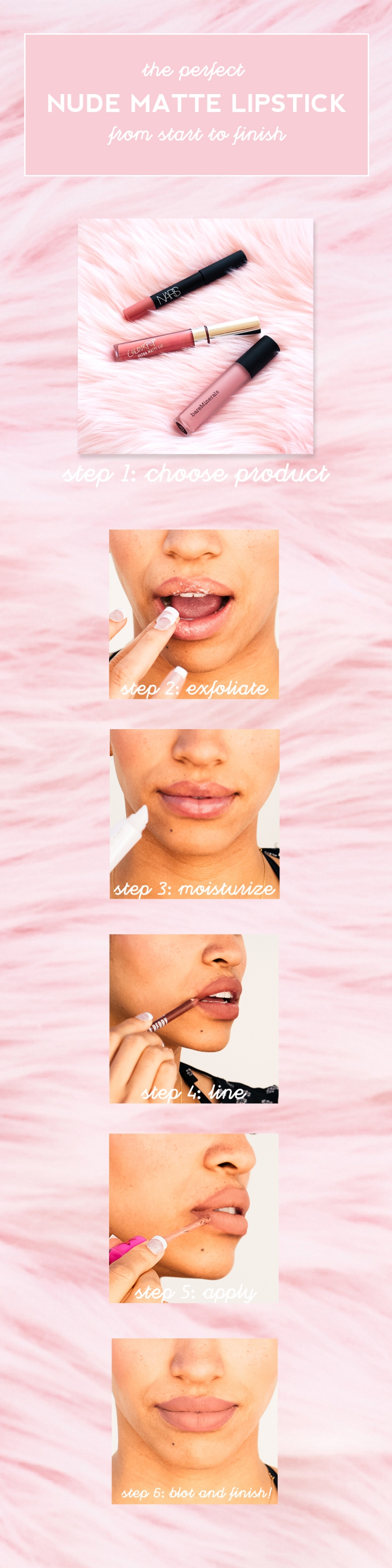 comment mettre du rouge a levre, guide pour appliquer un rouge à lèvres rose, étapes à suivre pour faire son maquillage lèvres