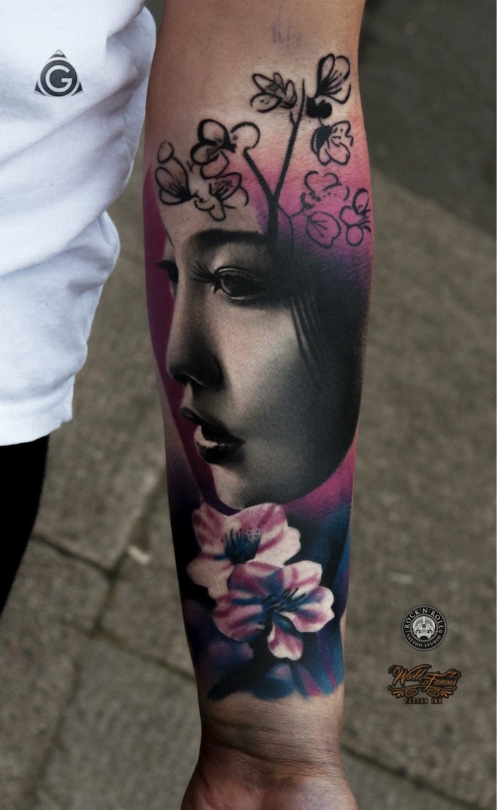 tatouage de geisha avant bras visage femme japonaise