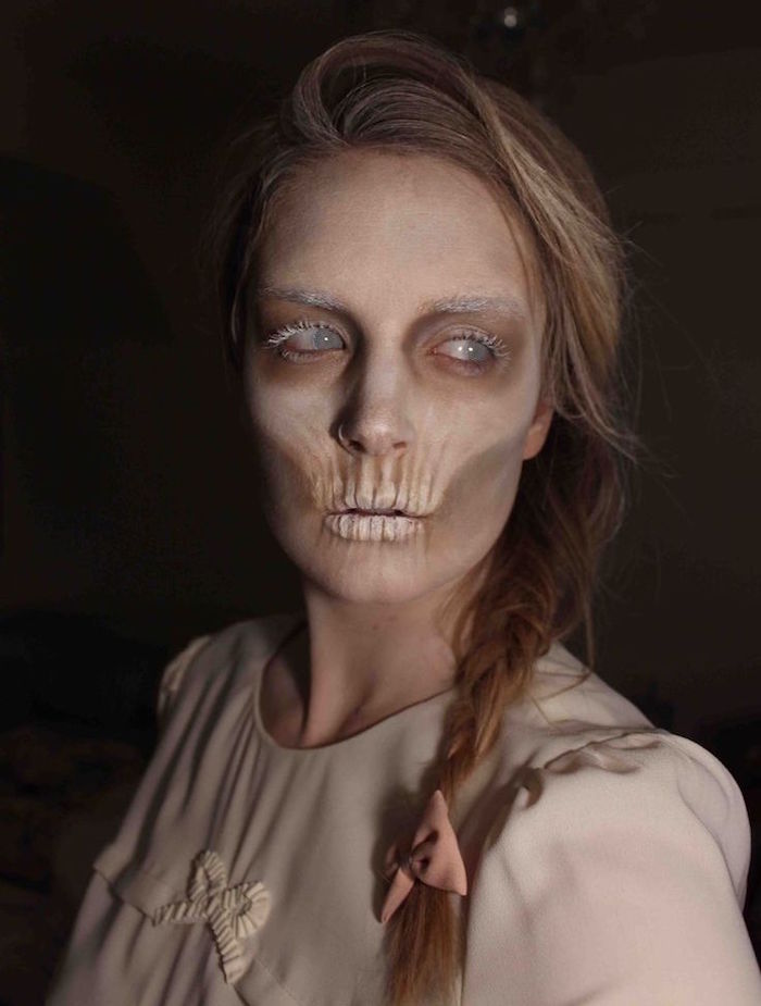 zombie femme maquillage halloween facile faire maison