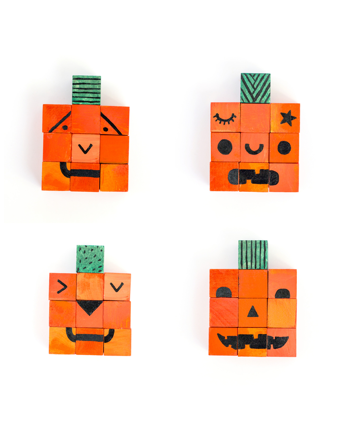 un bricolage facile avec des cubes de bois repeints pour fabriquer un puzzle d'halloween avec ses enfants