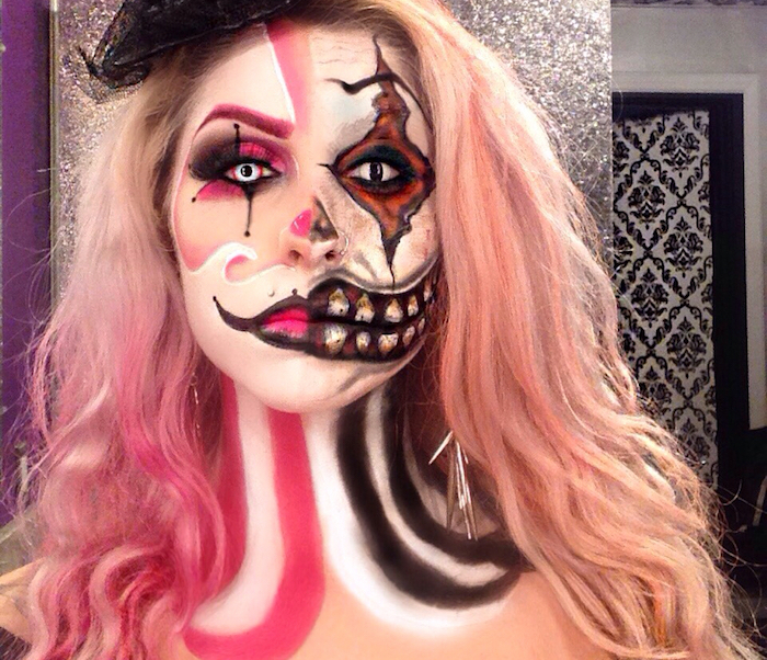 maquillage ange demon double face clown mechant