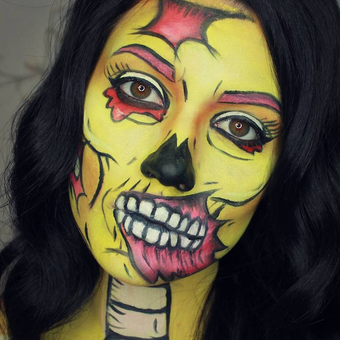 maquillage femme halloween horreur calavera couleurs