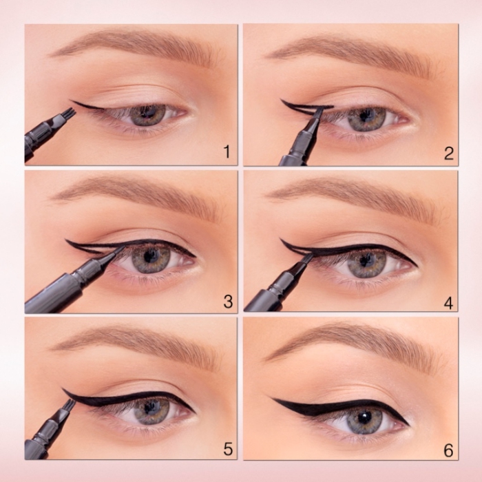 comment maquiller ses yeux, technique pour appliquer eye-liner noir étape par étape, tuto maquillage yeux