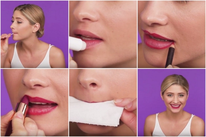 comment mettre du rouge a levre, appliquer une base maquillage lèvres, comment faire un rouge à lèvres matte