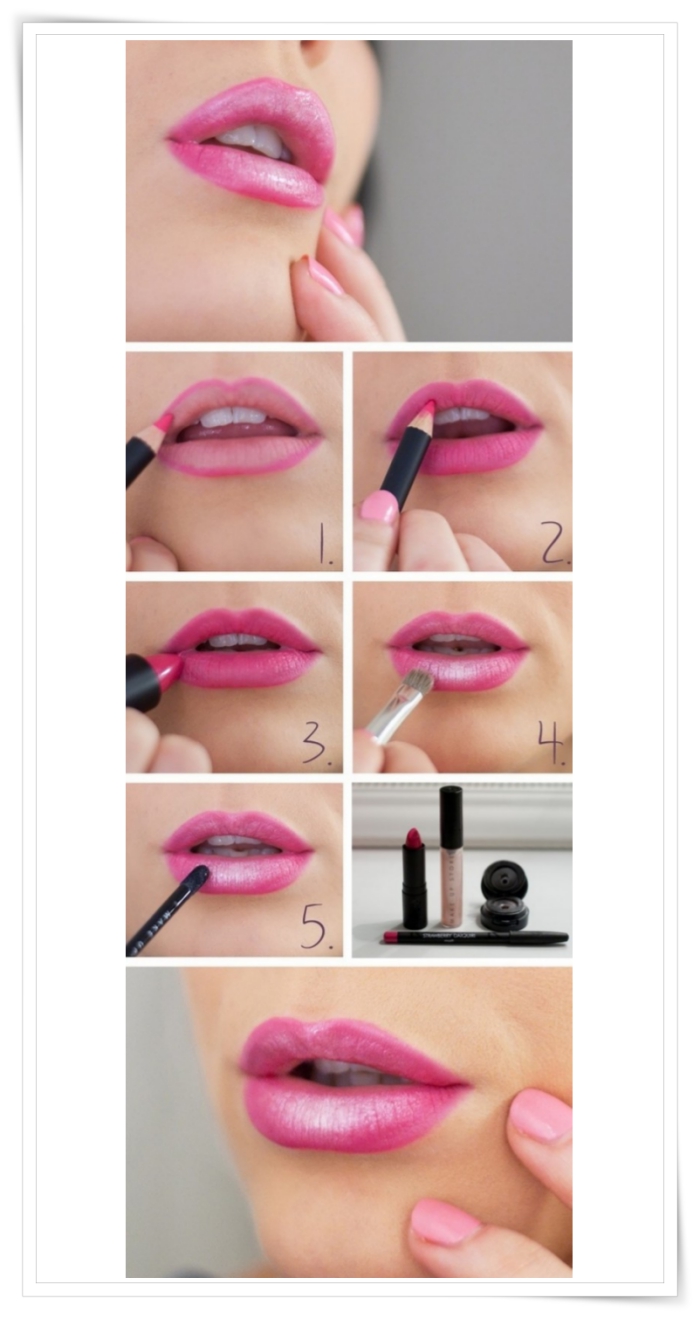 comment mettre du rouge a levre, étapes à suivre pour faire son maquillage, appliquer le rouge à lèvres avec pinceau
