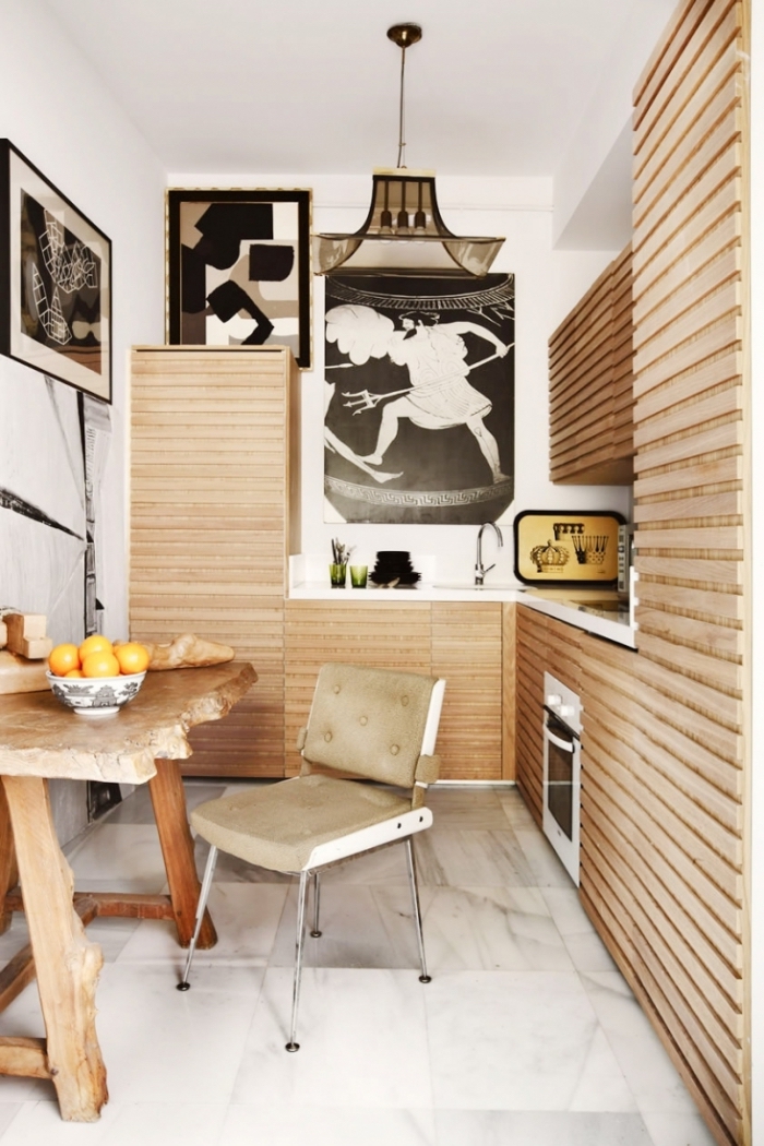 inspiration scandinave, idée comment décorer une petite cuisine, meubles de cuisine en bois clair