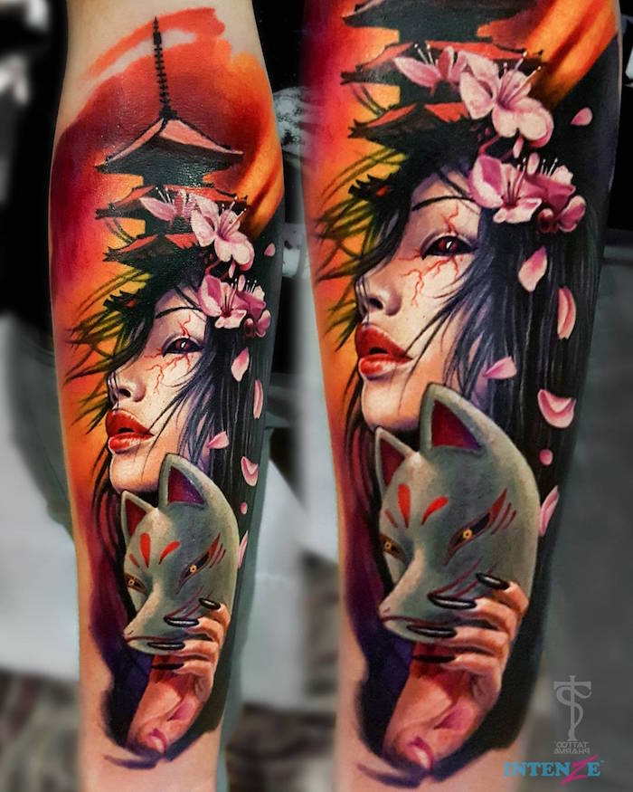 tatouage japonais avant bras tattoo femme geisha homme