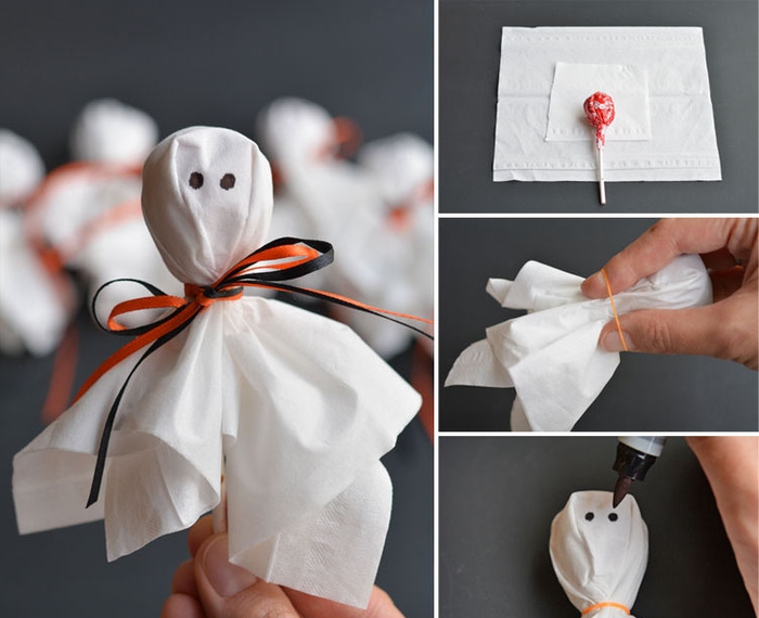 occuper les enfants avec un projet pinterest bricolage pour la fête d'halloween en créant des sucettes fantômes