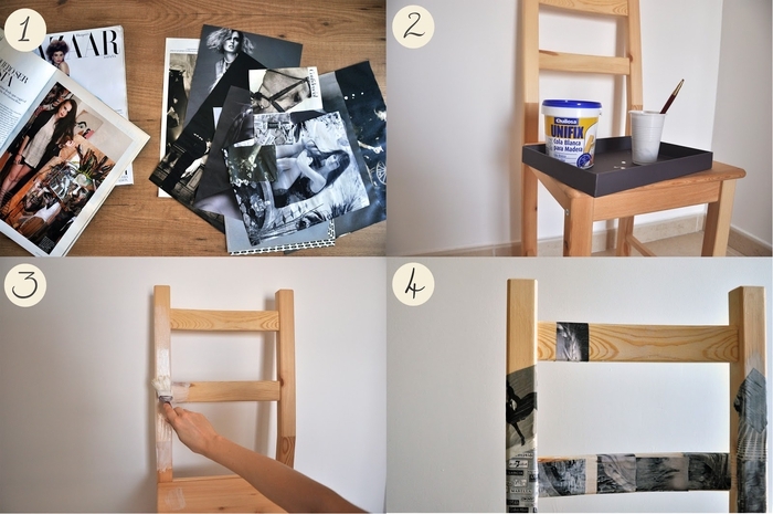 comment customiser un meuble avec des coupures de magazines, chaise personnalisée à petit prix 