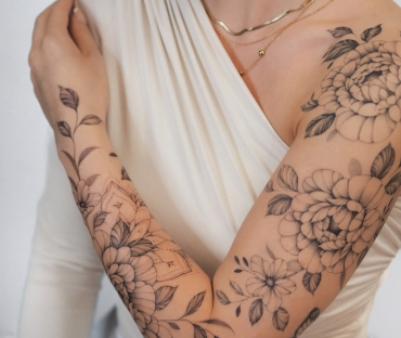 tatouage botanique feuilles fleurs petales manchette motifs nature