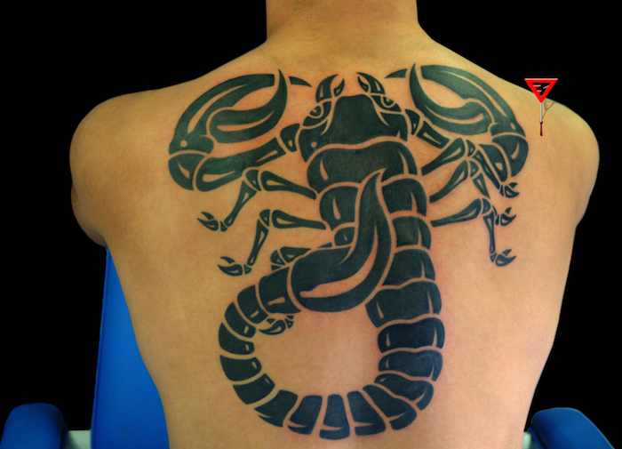 tatouage scorpion geant haut du dos homme