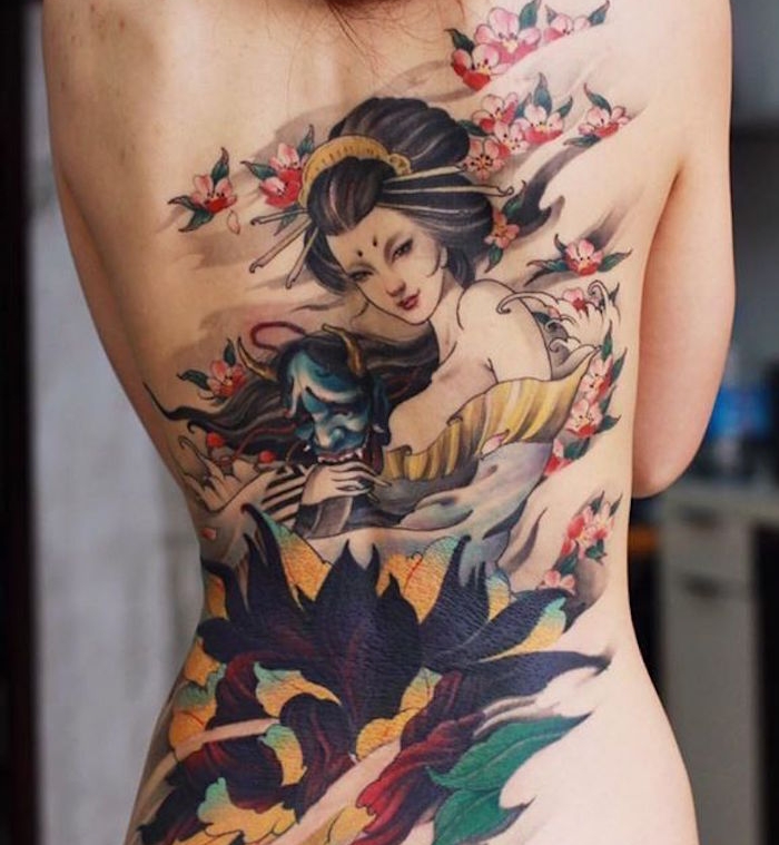tatoo japonais geisha flanc dos femme