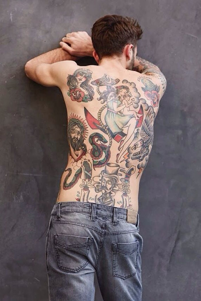 tatouage old school dos homme tattoo integral
