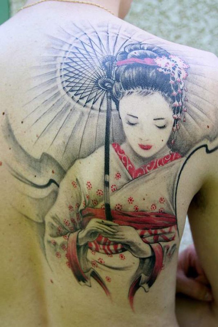 tattoo japonais bras geisha homme dos
