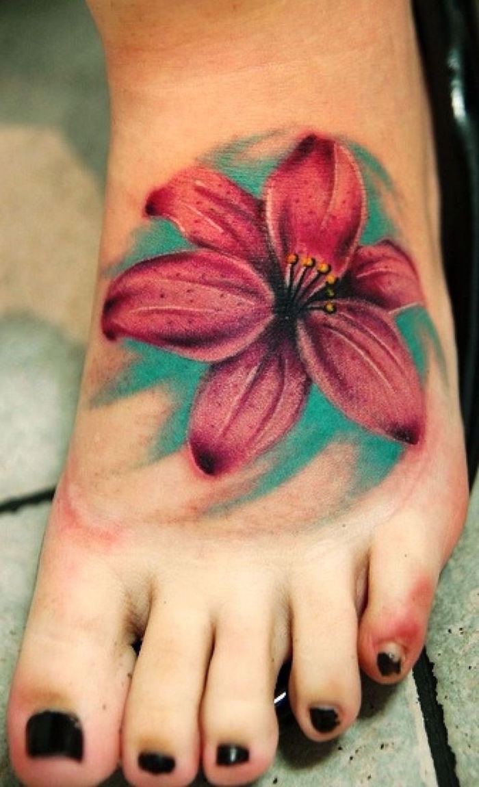 tattoo orchidees roses tatouage orchidée pied femme