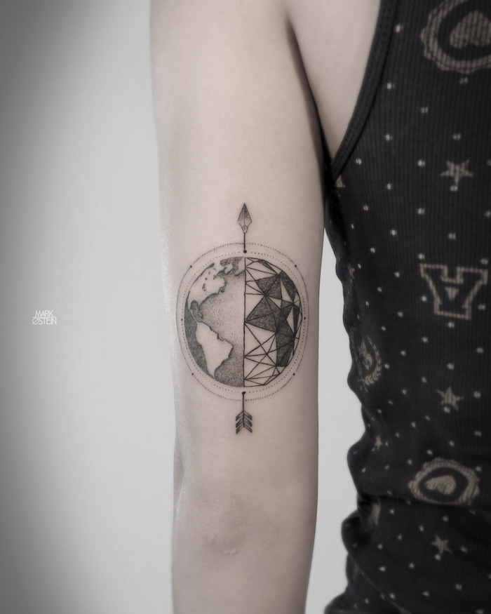 tattoo planete original geometrie terre en relief