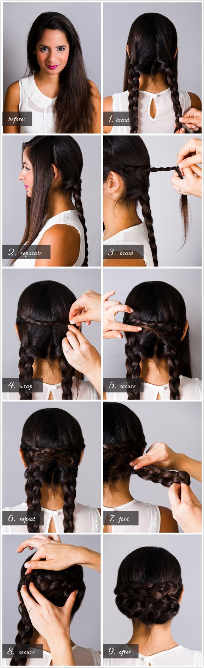 tuto-coiffure-tresse-attaché-en-chigon-bas-romantique-tuto-chignon-tressé La coiffure facile express en 100 idées et tutos pour les femmes pressées
