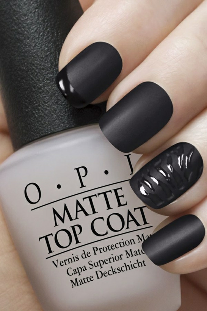 Superbe nair art black matte nails shiny tips comment faire son manucure noire matte avec brillant