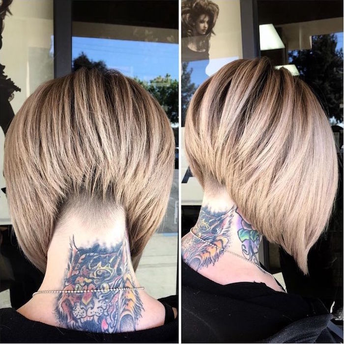 cheveux carré plongeant modèle coiffure tendance femme blonde