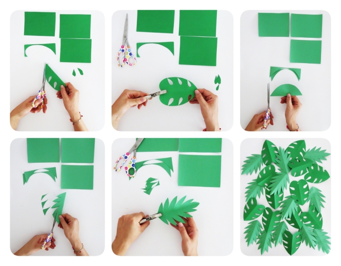 decoration de noel fait main, étapes à suivre pour faire une guirlande en papier à design feuilles vertes