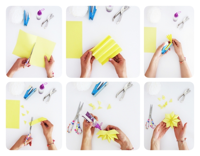 faire une guirlande en papier, tutoriel avec photos pour fabriquer une guirlande en fleurs jaunes de papier