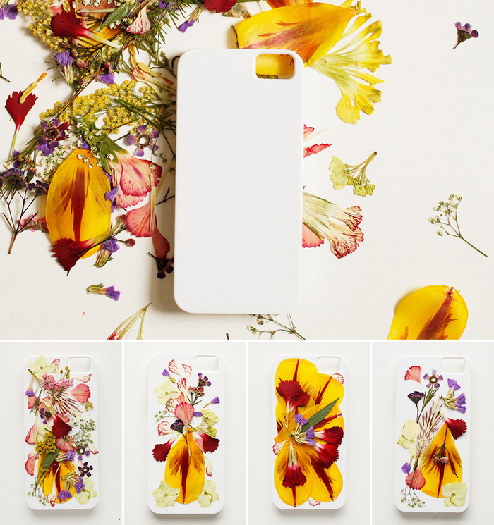 activité manuelle adulte originales avec des fleurs séchées pour décorer sa coque de téléphone de manière originale