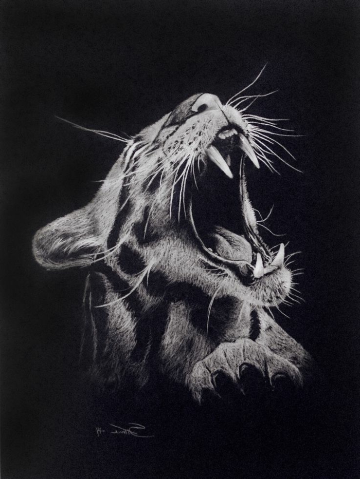 Dessin de lion en noir et blanc dessin noir et blanc technique dessin papier noir