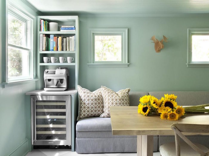 idée peinture salon décoration accorder gris et vert