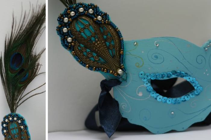 masque deguisement, étapes à suivre pour faire un masque de fête, modèle de masque carnaval en peinture turquoise