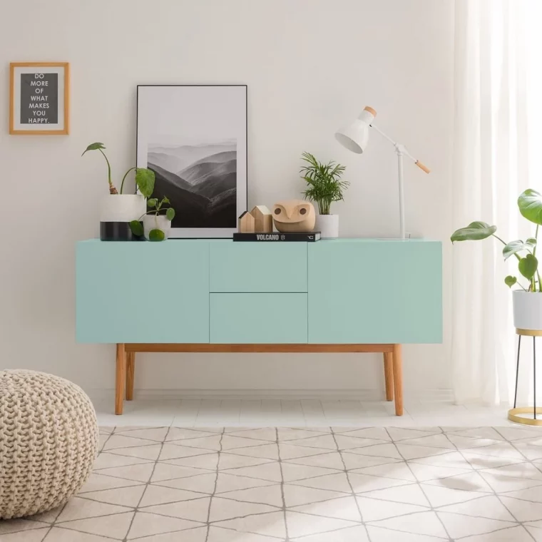 meuble de salon menthe vert mur blanc
