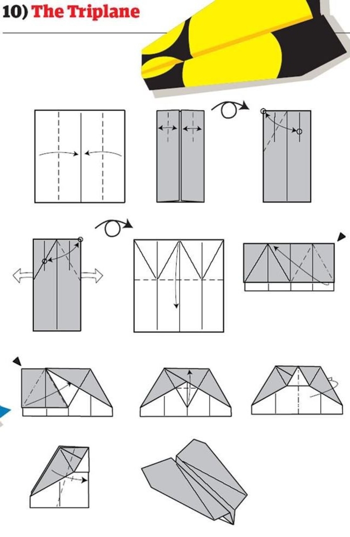 comment faire un avion en papier facile au design original, schéma de pliage d un avion triplan