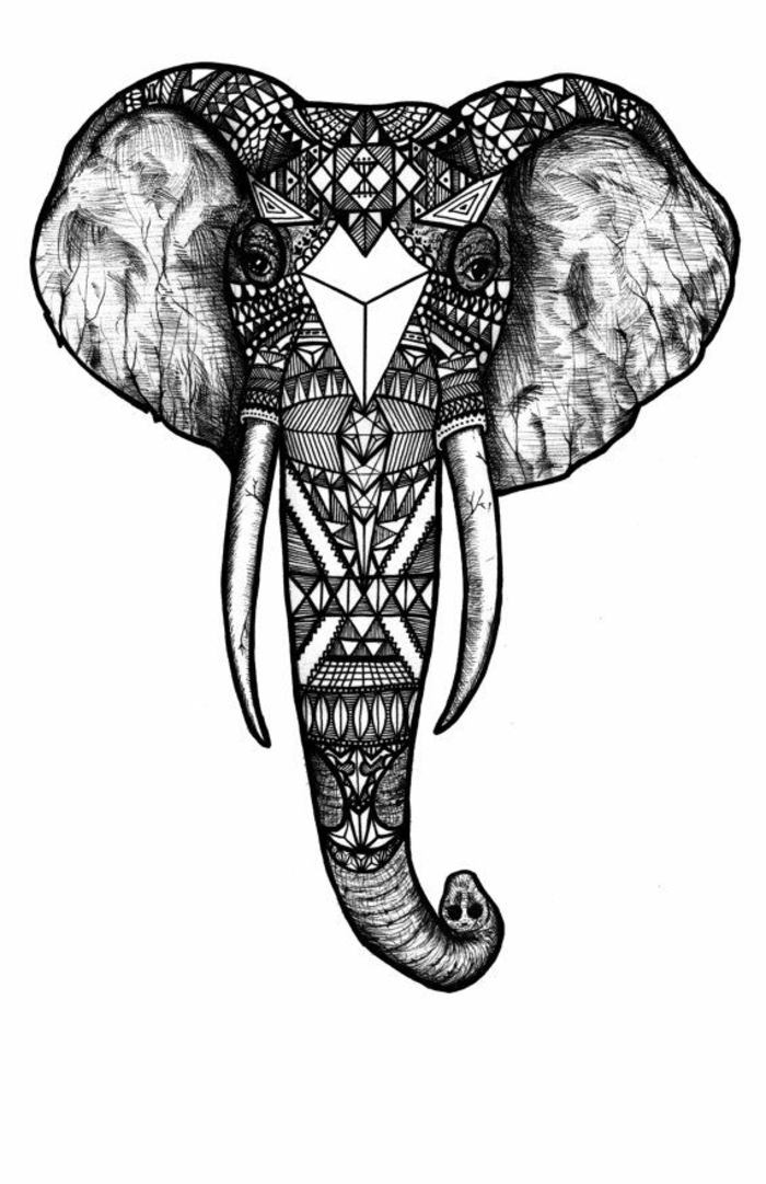 Idée dessin éléphante motif tribal noir blanc dessin tribal noir et blanc simple