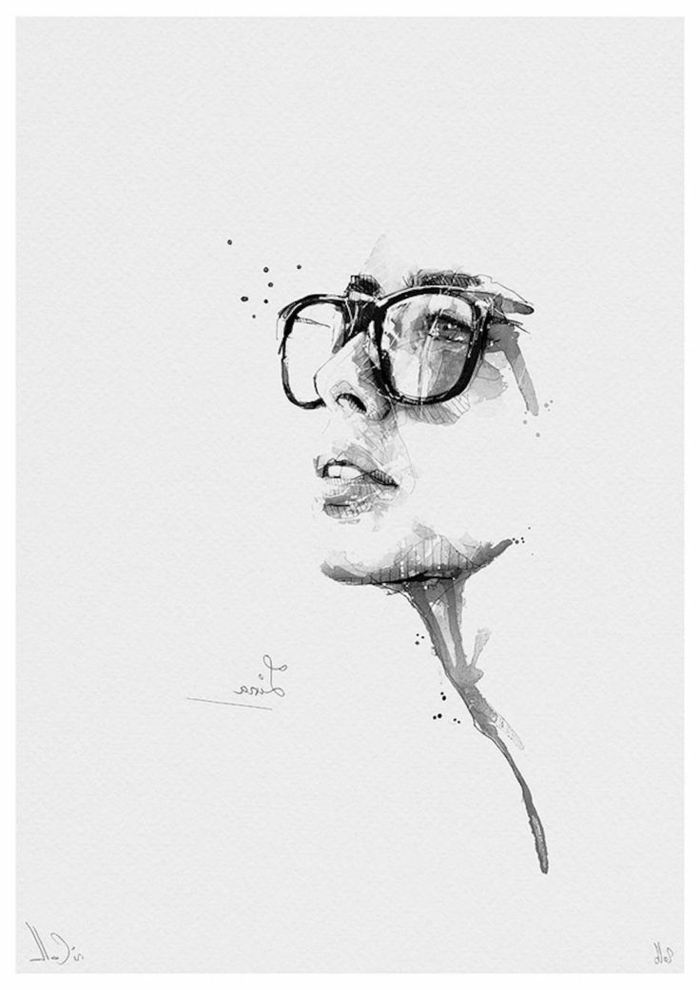 Photo dessin filtre dessin dessin noir et blanc visage photo dessin jolie femme lunettes hipster