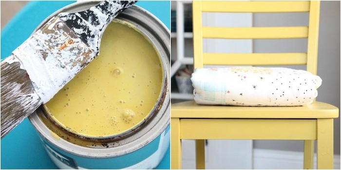 peinture pour couleur jaune pour relooker une chaise, idée comment relooker un meuble ancien
