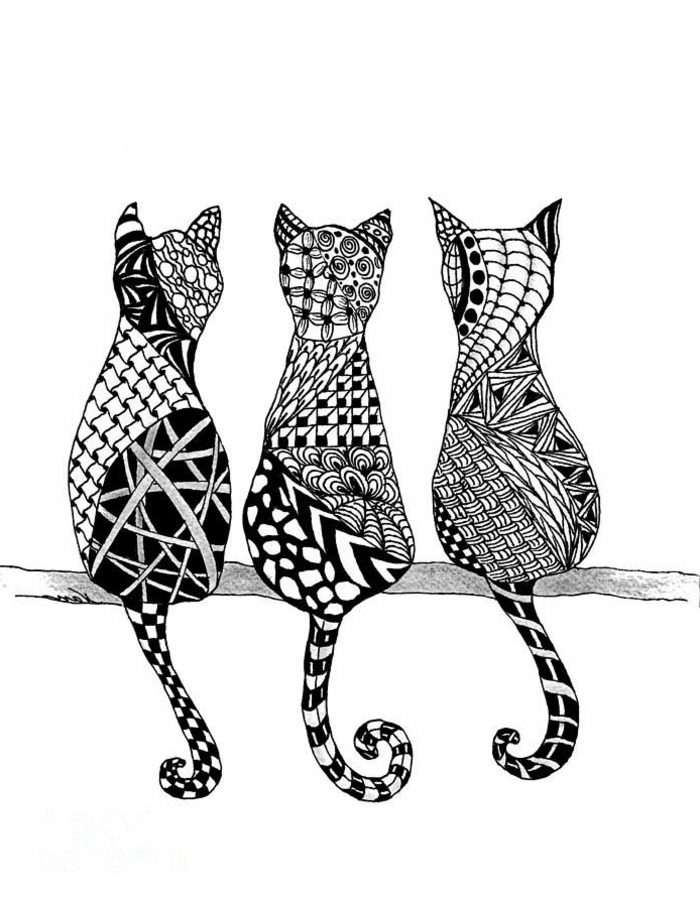 idée art dessin fille noir et blanc les dessins noir et blanc trois chats motifs tribaux cool idée comment dessiner