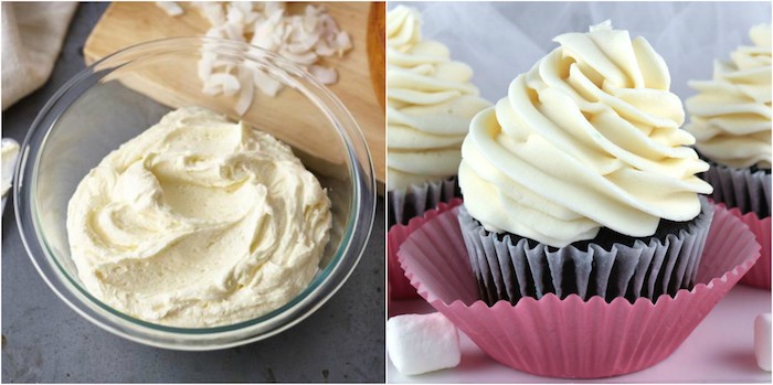 idée comment faire un glaçage au beurre, crème au beurre, lait, sucre glace pour décorer vos cupcakes au chocolat