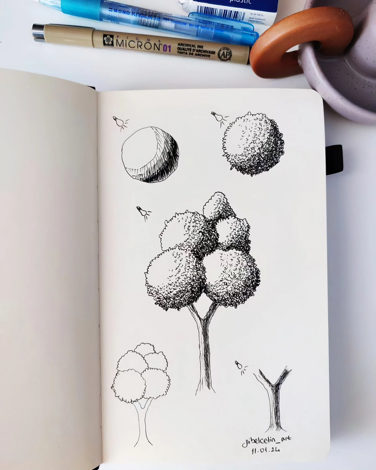 cahier pages dessin formes bulles couronne tronc branches