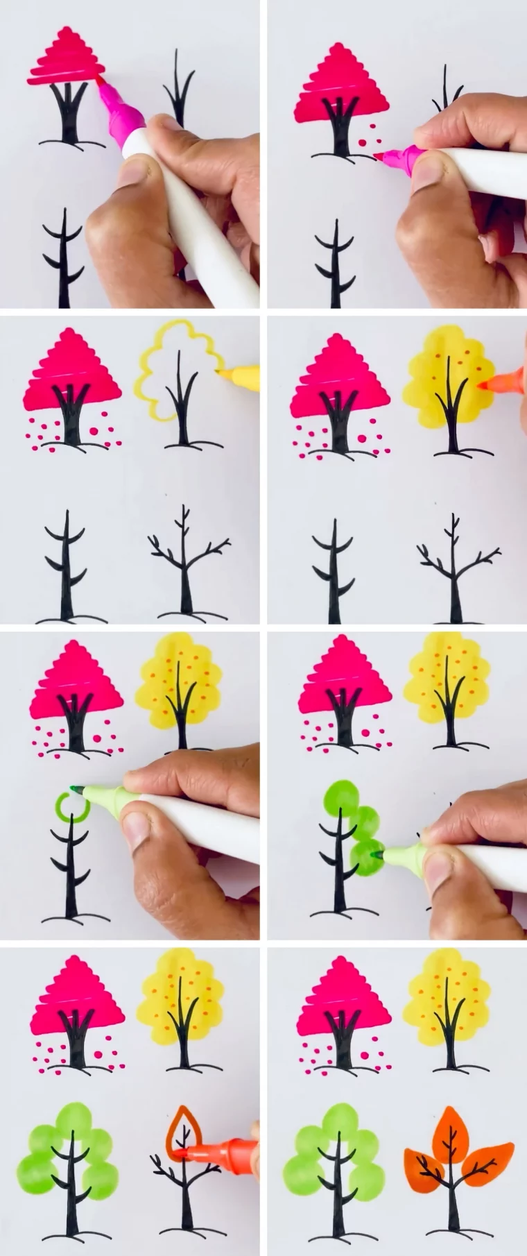 comment dessiner un arbre facile etape par etape couleurs